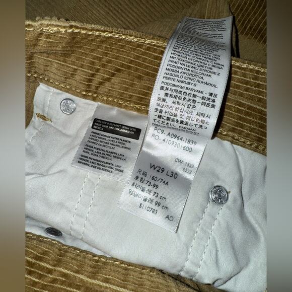NEW LEVI’S SOFT CORDUROY STRAIGHT LEG PANTS TAN GOLD KHAHI 100% COTTON SZ 29x30 - Picture 7 of 11